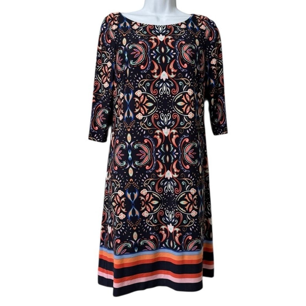 Vince Camuto Women Size 4 Dress Lined Sheath Shift Stretch Colorful Paisley City